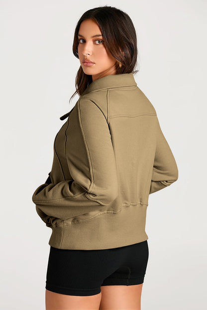 Light Grey Quarter Zip Stand Neck Kangaroo Pocket Sweatshirt