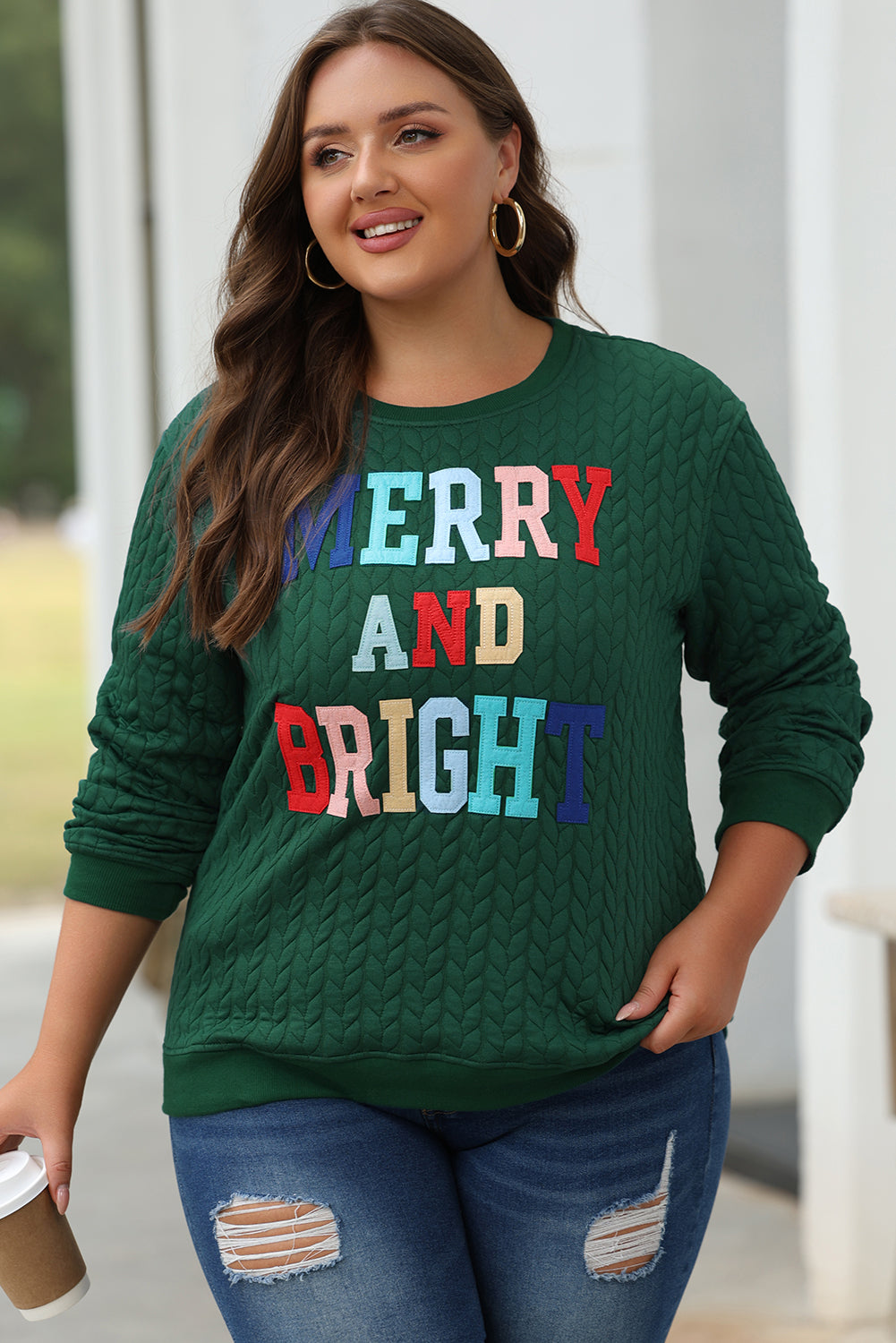 White Merry And Bright Cable Knit Pullover Sweatshirt