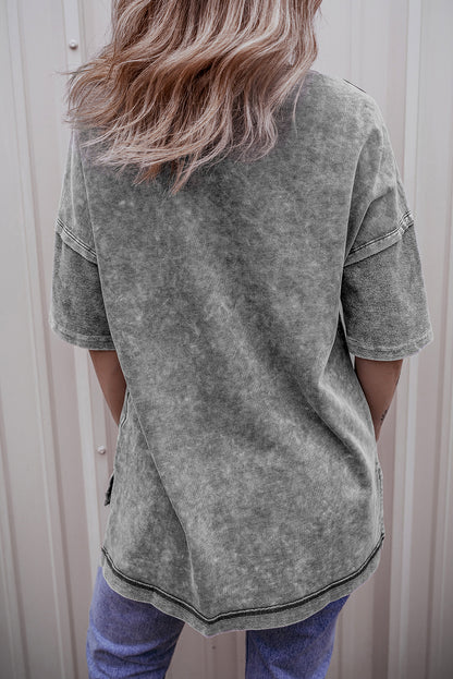 Orchid Petal Mineral Wash Exposed Seam Drop Shoulder Oversized Tee