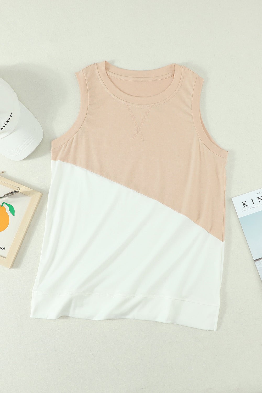 Apricot Crew Neck Colorblock Tank Top | Dia&Popo