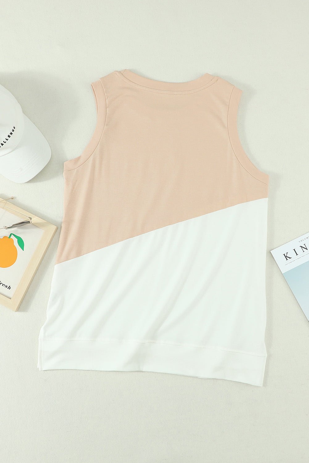 Apricot Crew Neck Colorblock Tank Top | Dia&Popo