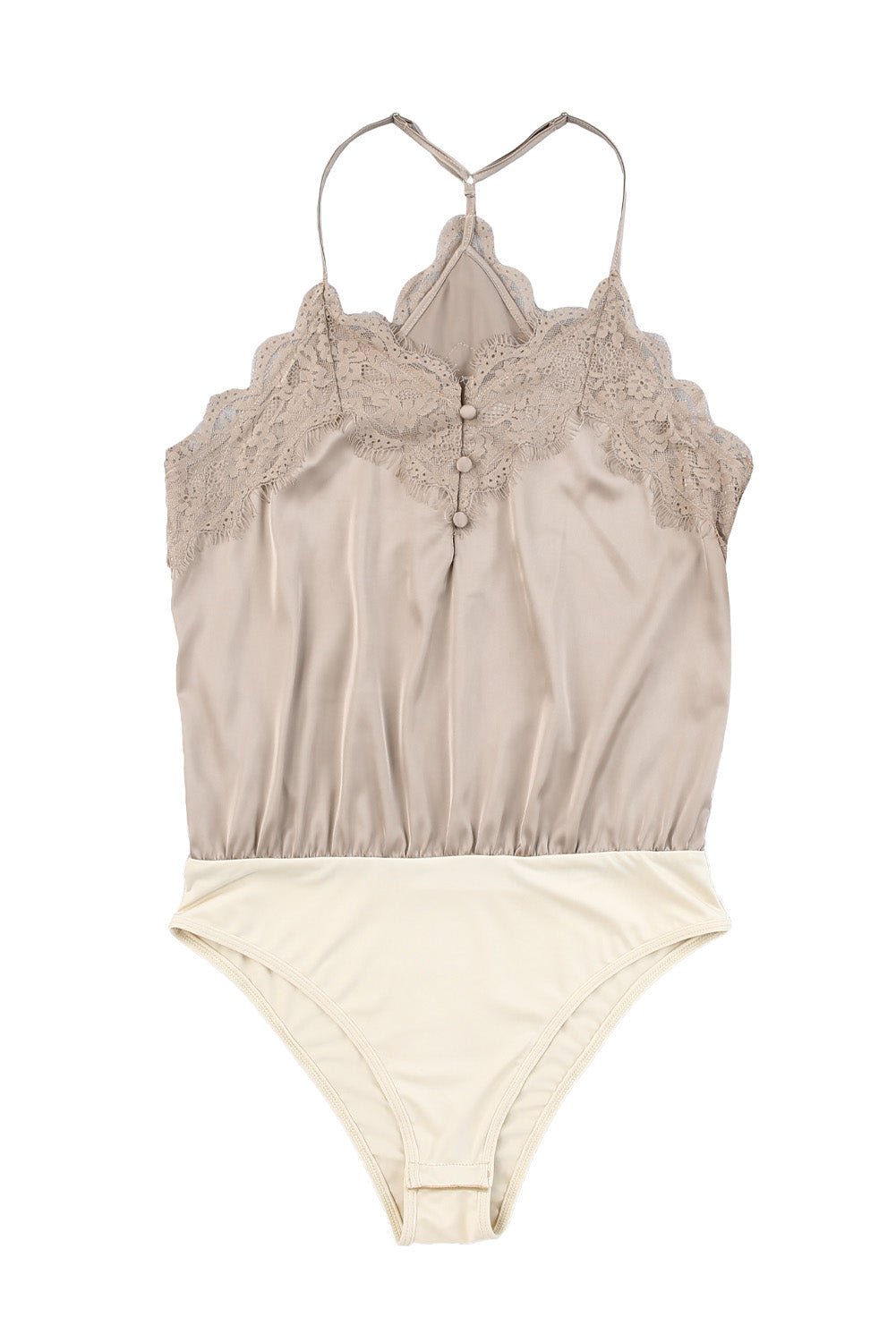 Apricot Lace Neckline Sleeveless Satin Bodysuit | Dia&Popo