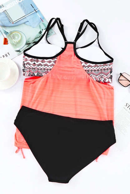 Black Geometric Printed Lined Tankini Swimsuit