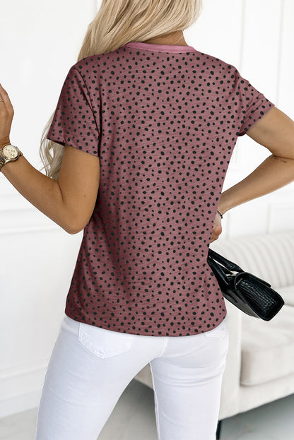 Apricot Cheetah Print O-neck Short Sleeve T Shirt