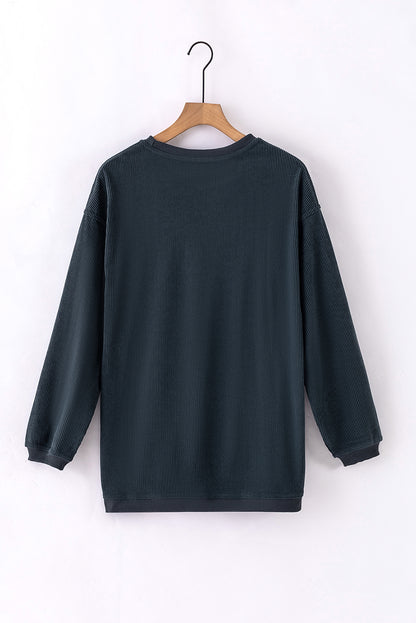 Dark Blue Ribbed Corduroy Oversized Sweatshirt