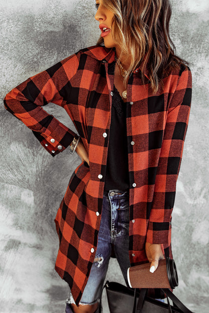 Brown Turn-down Collar Plaid Shirt Coat