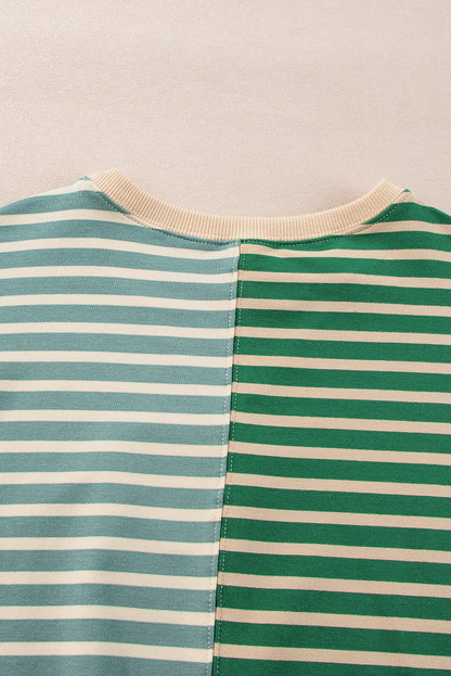 Casual Stripe Colorblock Drop Shoulder Oversize Sweatshirt