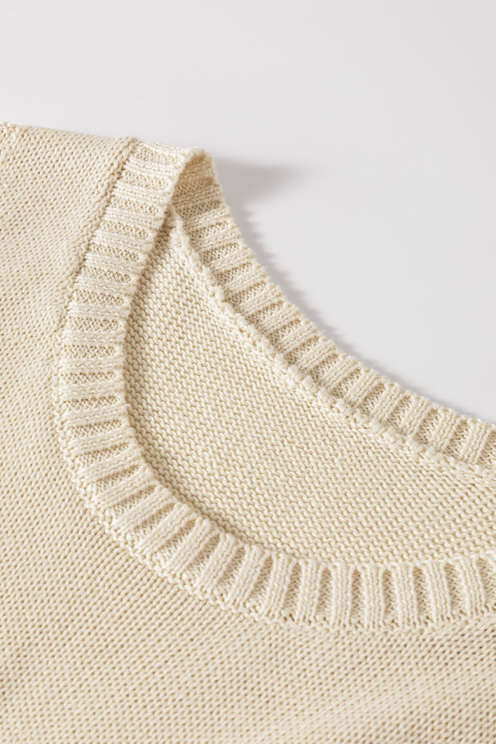 Beige Pointelle Detail Solid Color Knit Sweater Vest | Dia&Popo