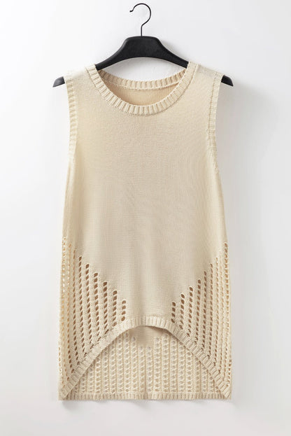 Beige Pointelle Detail Solid Color Knit Sweater Vest | Dia&Popo