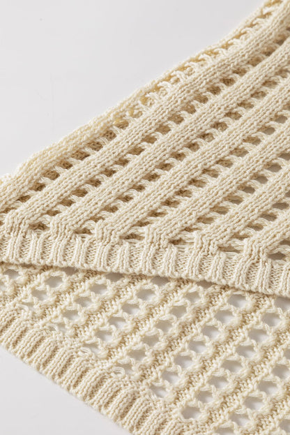 Beige Pointelle Detail Solid Color Knit Sweater Vest | Dia&Popo