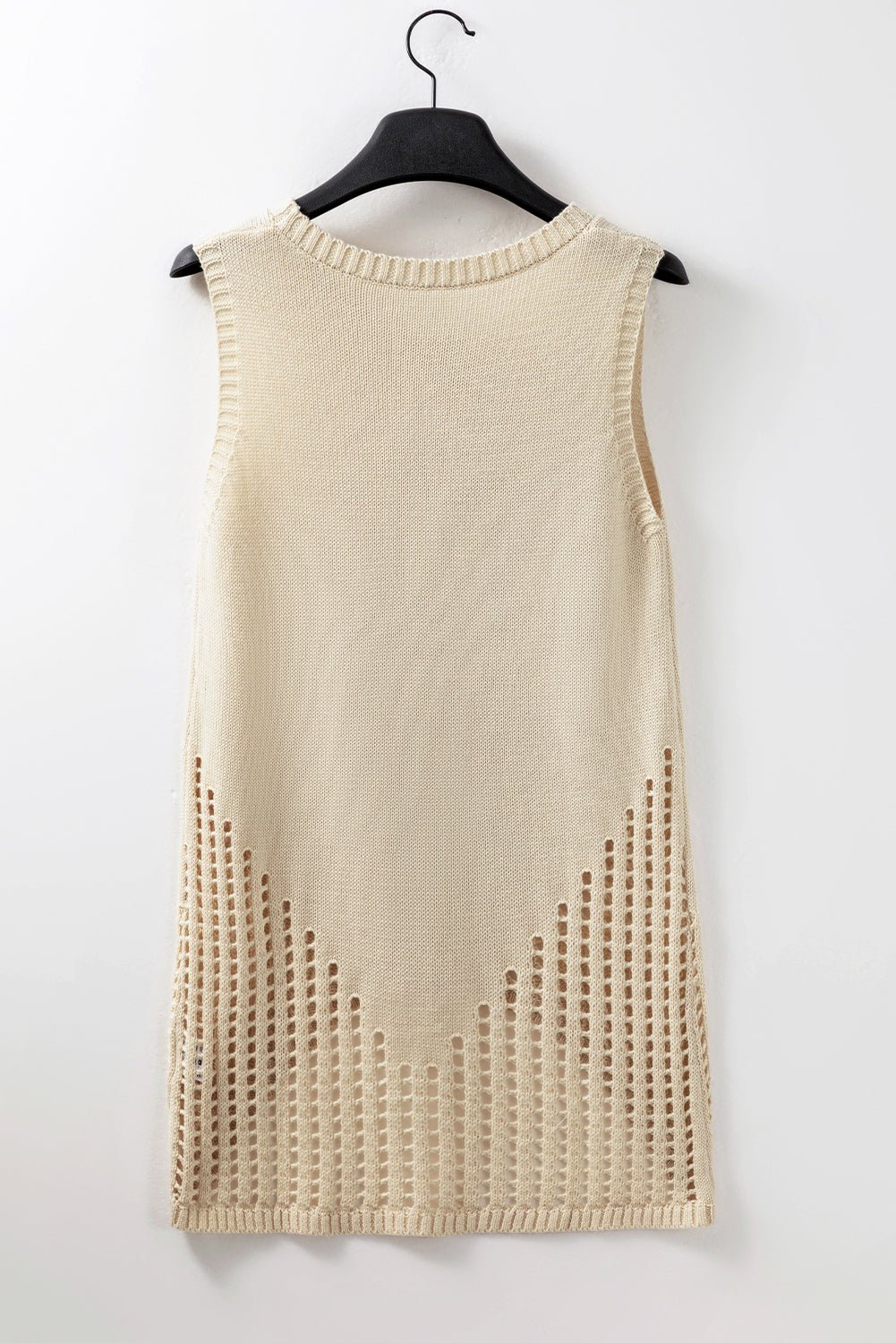 Beige Pointelle Detail Solid Color Knit Sweater Vest | Dia&Popo