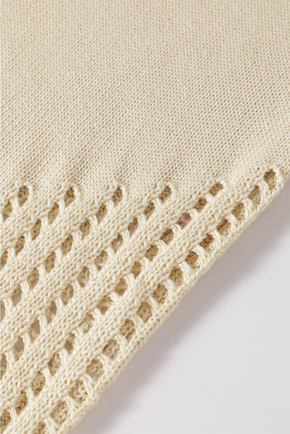 Beige Pointelle Detail Solid Color Knit Sweater Vest | Dia&Popo