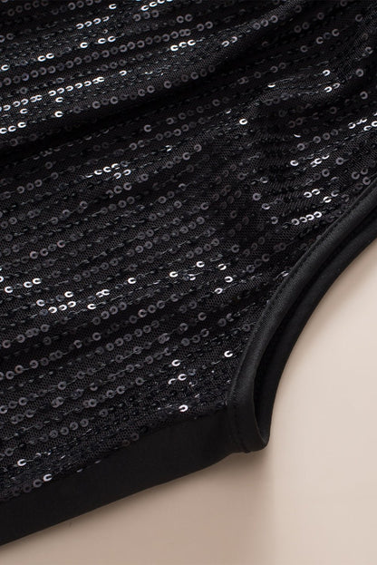 Black Keyhole Tie Back Sequined Tank Top | Dia&Popo