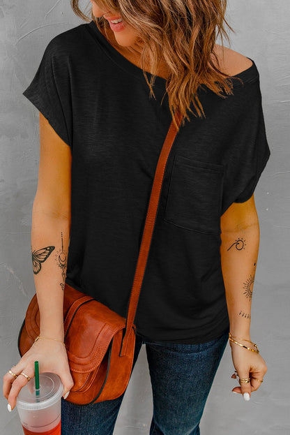 Black Pocketed Tee with Side Slits | Dia&Popo