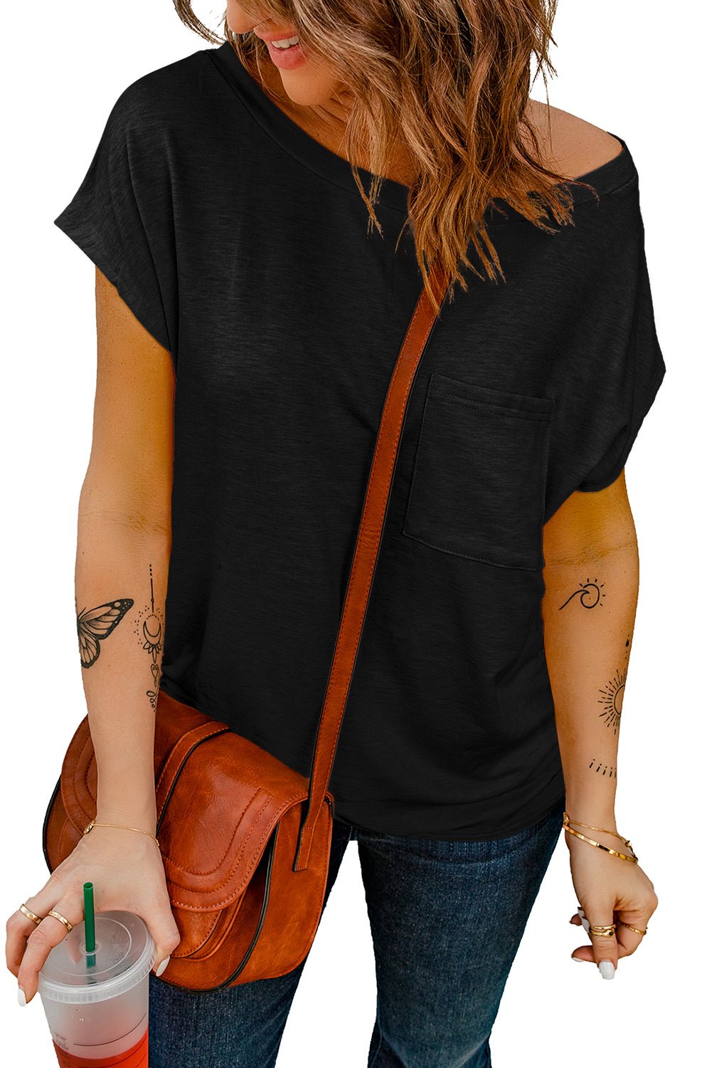 Black Pocketed Tee with Side Slits | Dia&Popo