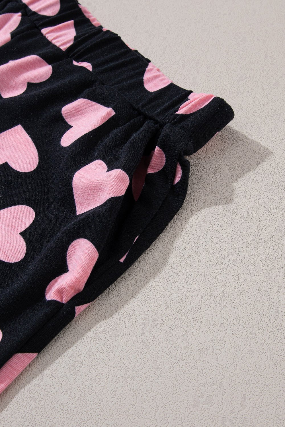 Black Valentine Heart Shape Print Long Sleeve Top Shorts Lounge Set | Dia&Popo