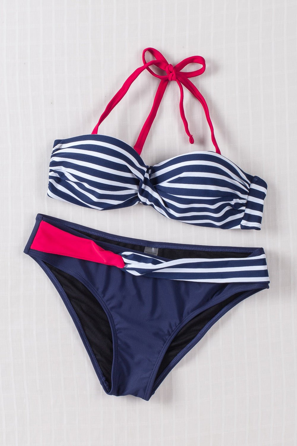 Blue Halter Bandeau Striped Bikini | Dia&Popo