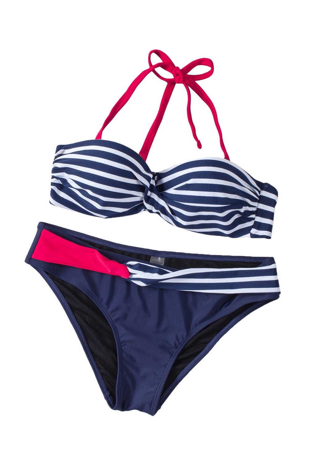 Blue Halter Bandeau Striped Bikini | Dia&Popo