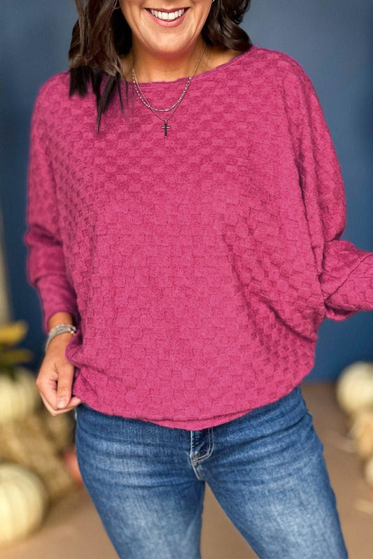 Bright Pink Checker Textured Dolman Sleeve Top | Dia&Popo