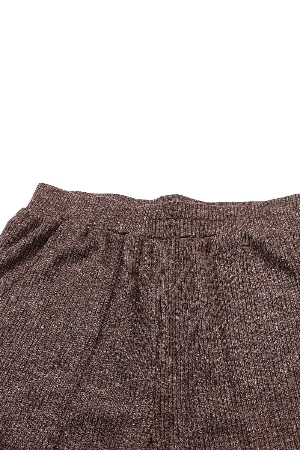 Brown Ribbed Knit Collared Henley Top and Pants Lounge Outfit | Dia&Popo