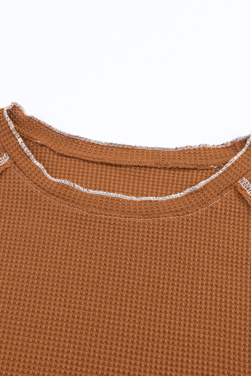 Apricot Pink Textured Round Neck Long Sleeve Top