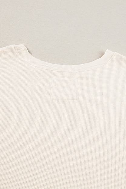 White Waffle Knit Bishop Sleeve Split Oversized Sweatshirt