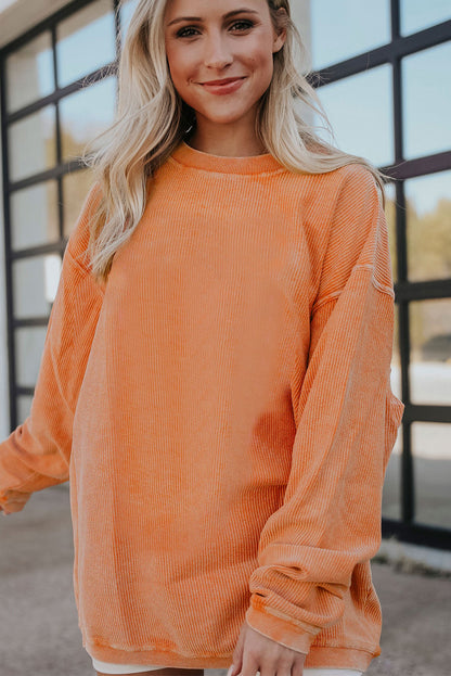 Orange Ribbed Corduroy Oversized Sweatshirt