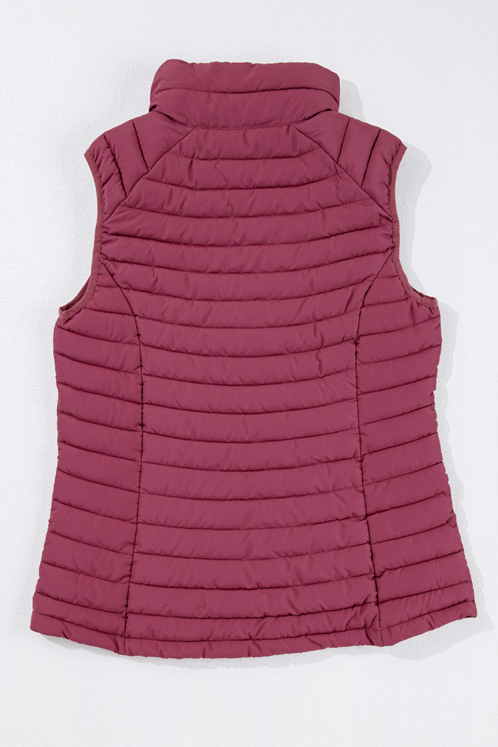 Burgundy Plush Collared Quilted Zipped Puffer Vest