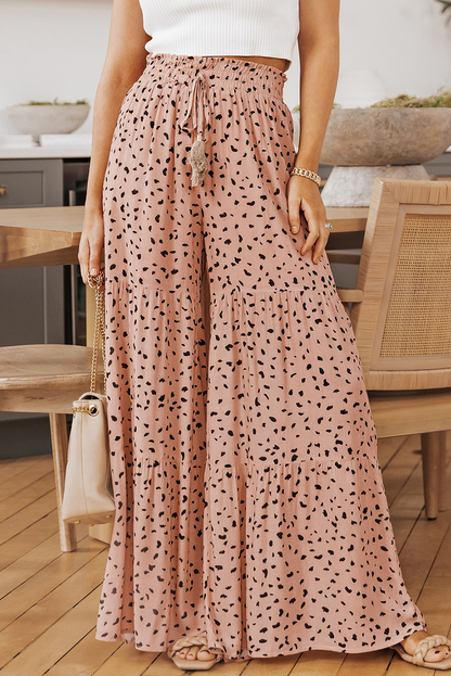 Brown Ruffle Wide Leg Dalmatian Palazzo Pants