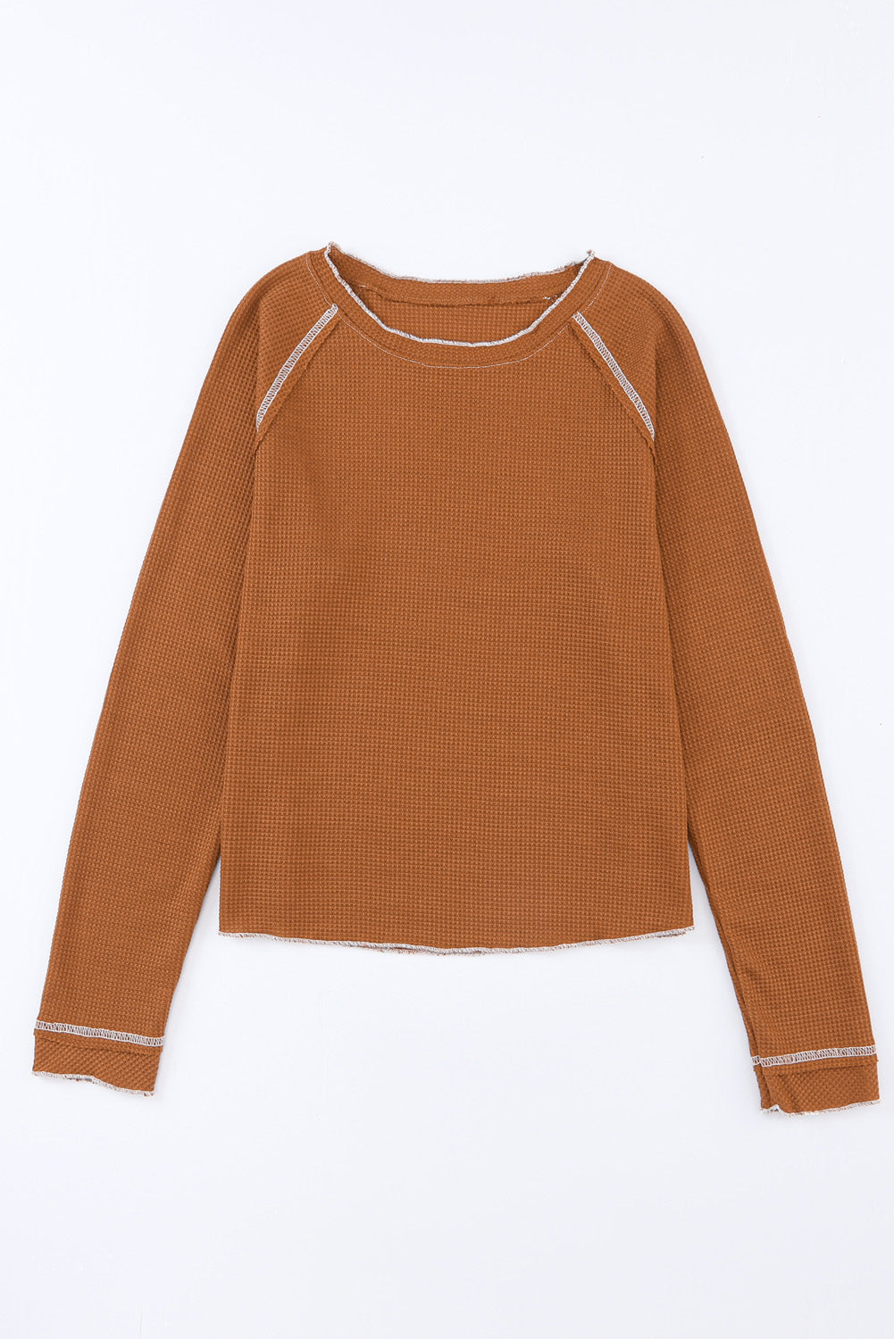 Apricot Pink Textured Round Neck Long Sleeve Top