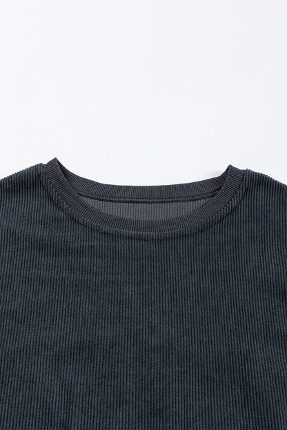 Dark Blue Ribbed Corduroy Oversized Sweatshirt