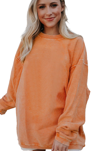 Orange Ribbed Corduroy Oversized Sweatshirt