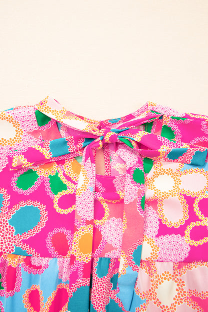 Purple Boho Flower Print Puff Short Sleeve Top
