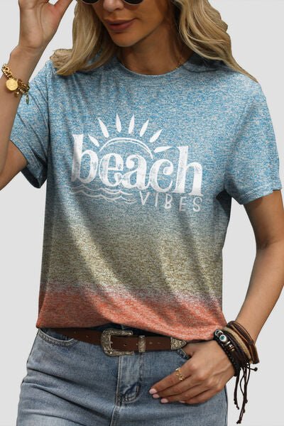 BEACH VIBES Round Neck Short Sleeve T-Shirt | Dia&Popo
