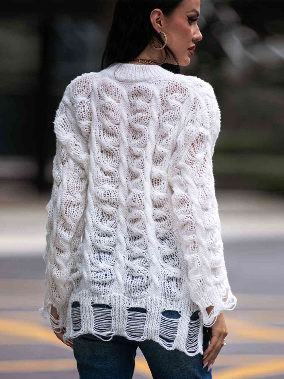 Cable-Knit Distressed Sweater | Dia&Popo