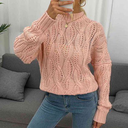 Cable-Knit Mock Neck Long Sleeve Sweater | Dia&Popo