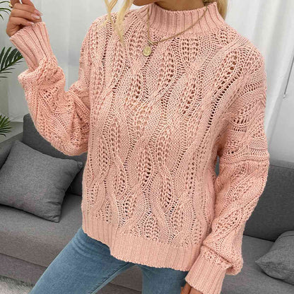 Cable-Knit Mock Neck Long Sleeve Sweater | Dia&Popo