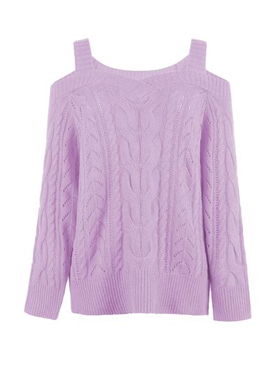 Cable-Knit Openwork Sweetheart Neck Sweater | Dia&Popo