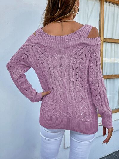 Cable-Knit Openwork Sweetheart Neck Sweater | Dia&Popo