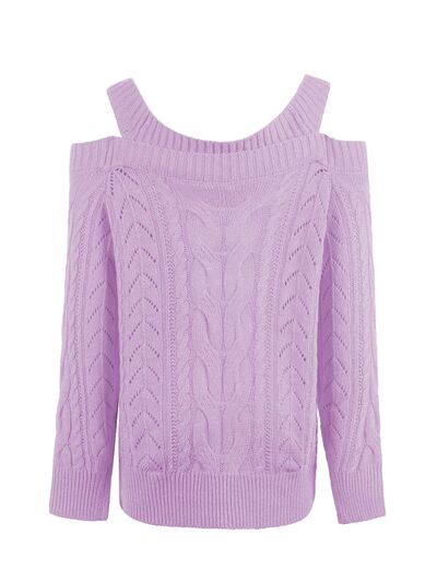 Cable-Knit Openwork Sweetheart Neck Sweater | Dia&Popo