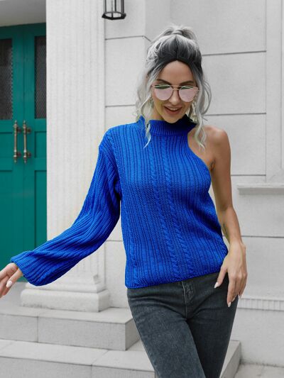 Cable-Knit Round Neck Asymmetrical Sweater | Dia&Popo
