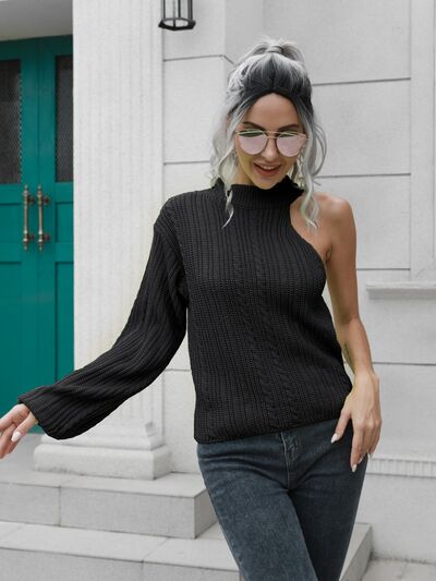 Cable-Knit Round Neck Asymmetrical Sweater | Dia&Popo