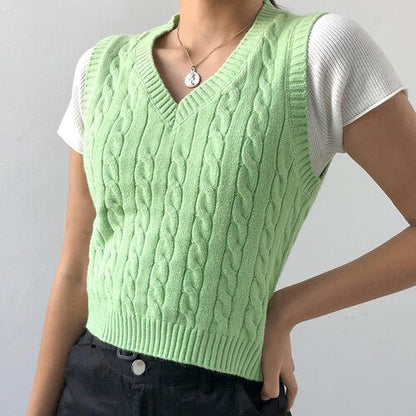 Cable-knit V-Neck Sweater Vest | Dia&Popo