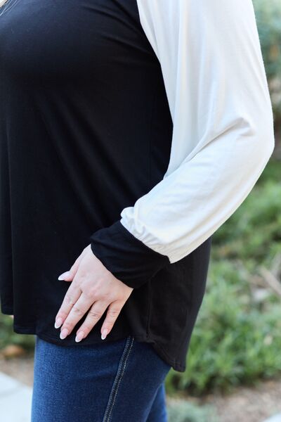 Celeste Design Full Size Color Contrast Long Sleeve Top | Dia&Popo